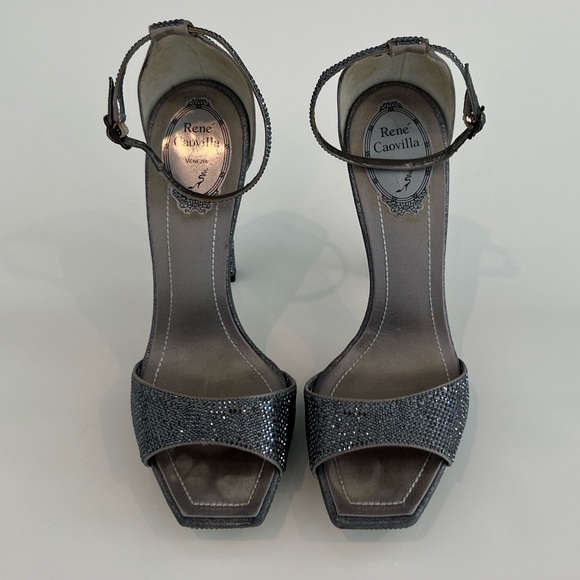 RENE CAOVILLA GRAY CRYSTAL PLATFORM SANDALS SIZE IT 38 / US 8 - Picture 7 of 17